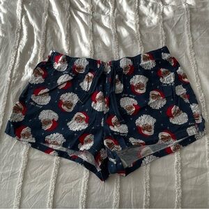 Old Navy Black Santa Print Women's Pajama Shorts - Navy and Red